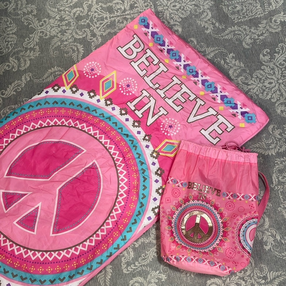 Justice - Sleeping Bag & Duffle Bag Set. “Believe In Peace” Pink overnight set